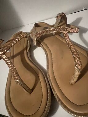 Aldo Rose Gold T-Strap Studded Sandals